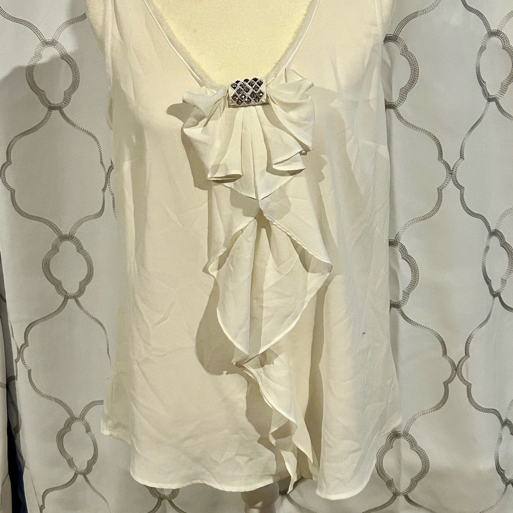 Jennifer Lopez Cream Embellished Ruffled Top